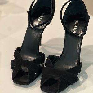 Prada Black Suede Ankle Strap Heels Size 40, Fits 9.5